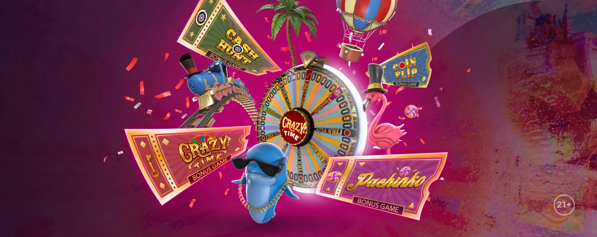 Crazy Time casino-vy med livehjul och mobil casinoåtkomst