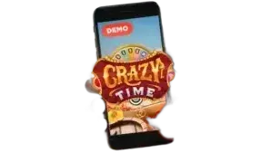 Crazy Time demo på mobil med virtuellt saldo