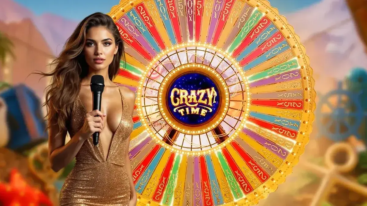 Crazy Time live studio stream shown inside a casino lobby